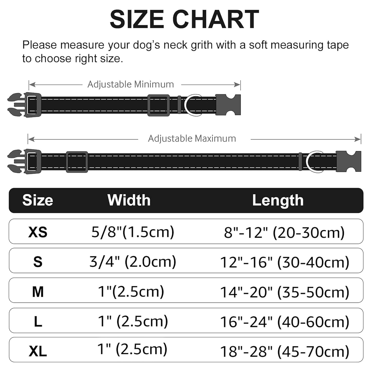 Size Chart For - WOOFLIX Reflective Dog Leash And Collar Set - Blue